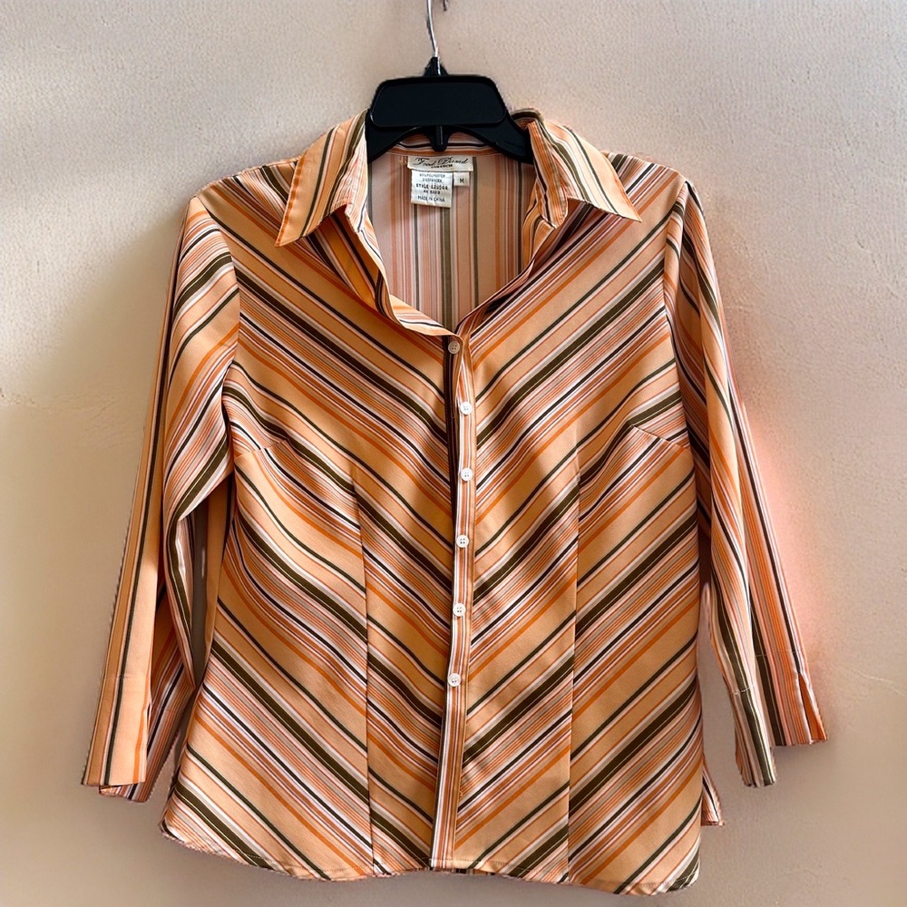 70s Vintage Fred David Long-Sleeve Women's Button Down Blouse | Size M Stretch